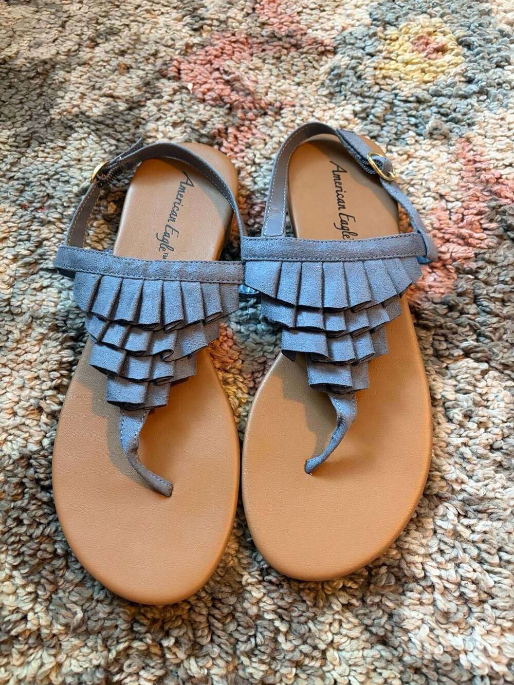 American Eagle Women's Blue Ruffled Thong Ankle Strap Sandals Size 9.5